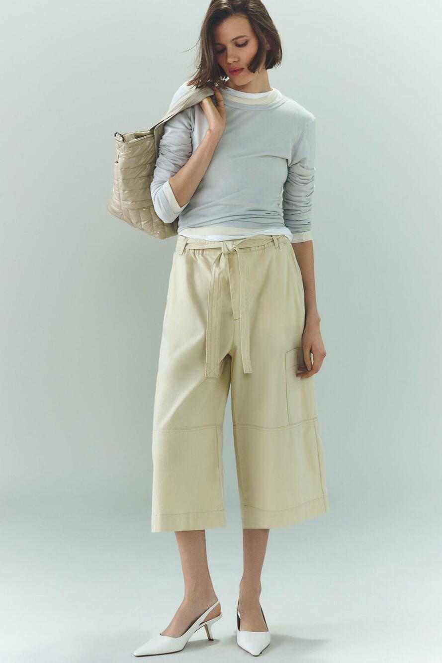 NWT Anthropologie Maeve Wide-Leg Utility Beige Culottes - Size Small